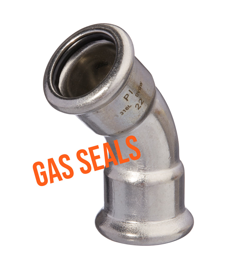 45° Stainless Steel Press-Fit Female/Female Elbow with Gas Seals