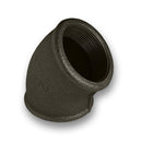 ½ - 3" Black Malleable Iron Female/Female Elbow Fitting 45°