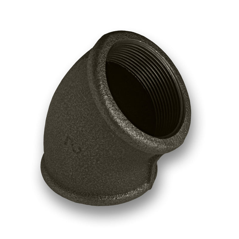 ½ - 3" Black Malleable Iron Female/Female Elbow Fitting 45°