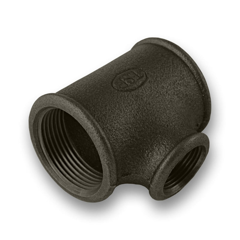 ¾ - 3" Black Malleable Iron Reducing Tee Fitting