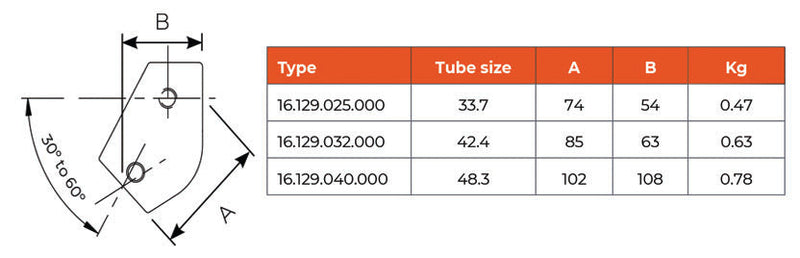 C29.129 Adjustable Short Tee 30° to 60° - Handrail Fitting