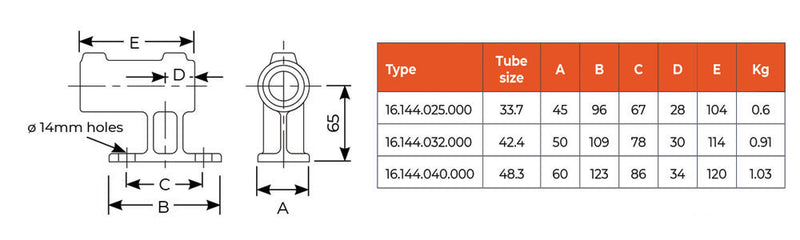 C13.144 Railing Vertical Slide Support - Handrail Fitting