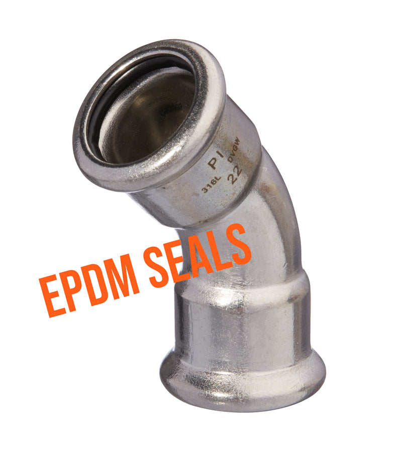 45° Stainless Steel Female/Female Press-Fit Bend with EPDM Seals