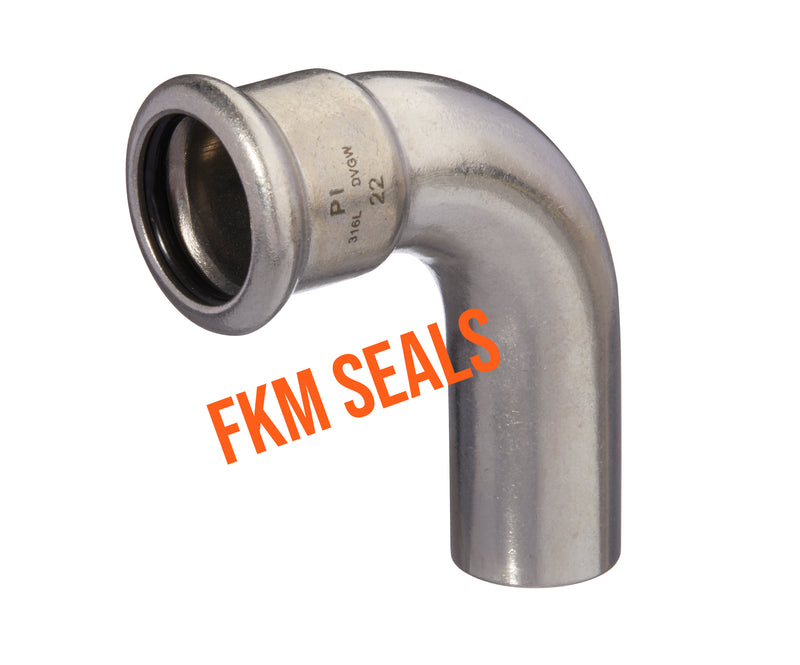 90° Stainless Steel Male/Female Press -Fit Elbow with FKM Seals