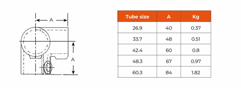 C20.128 3 Way 90° Elbow - Handrail Fitting