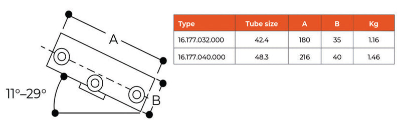 C57.177 Three Socket Tee 11° to 30° - Handrail Fitting